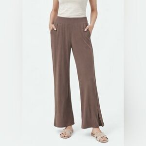 Move Theology Brown Wide-Leg Split Hem Ribbed Lounge Pants M